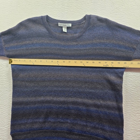 Autumn Cashmere Striped 100% Cashmere Crewneck Sweater Blue Grey Womens Medium - Picture 8 of 10